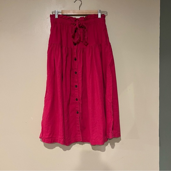 Universal Thread Women's Tie Waist Button-Front Midi Skirt Pink Size Small - Picture 3 of 5